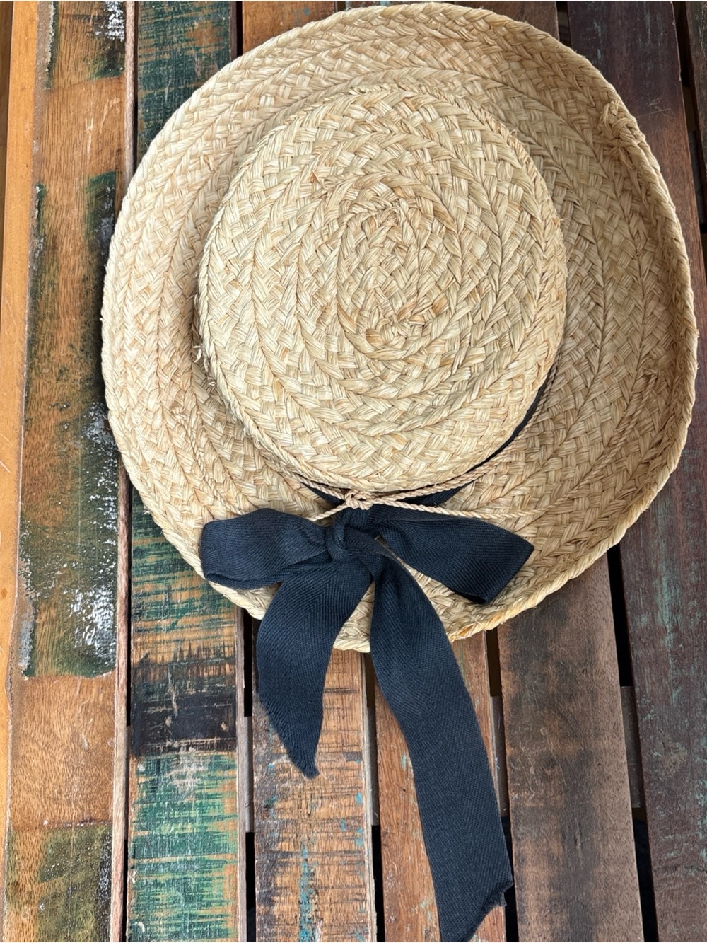 Helen Kaminski Classic 5 Raffia Straw Hat Black Ribbon Bow Sun Hat Australia OS